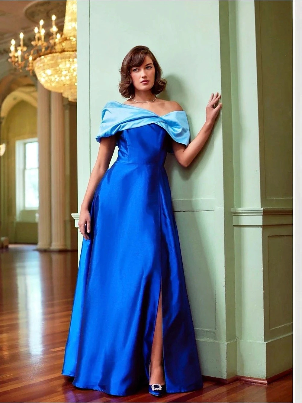 Cecilia Gown Off-Shoulder Maxi Gown in Blue Like New